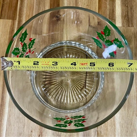 VTG Indiana Glass Holly Berry Ice Bucket Serving Round Bowl Crystal Christmas - Picture 4 of 8